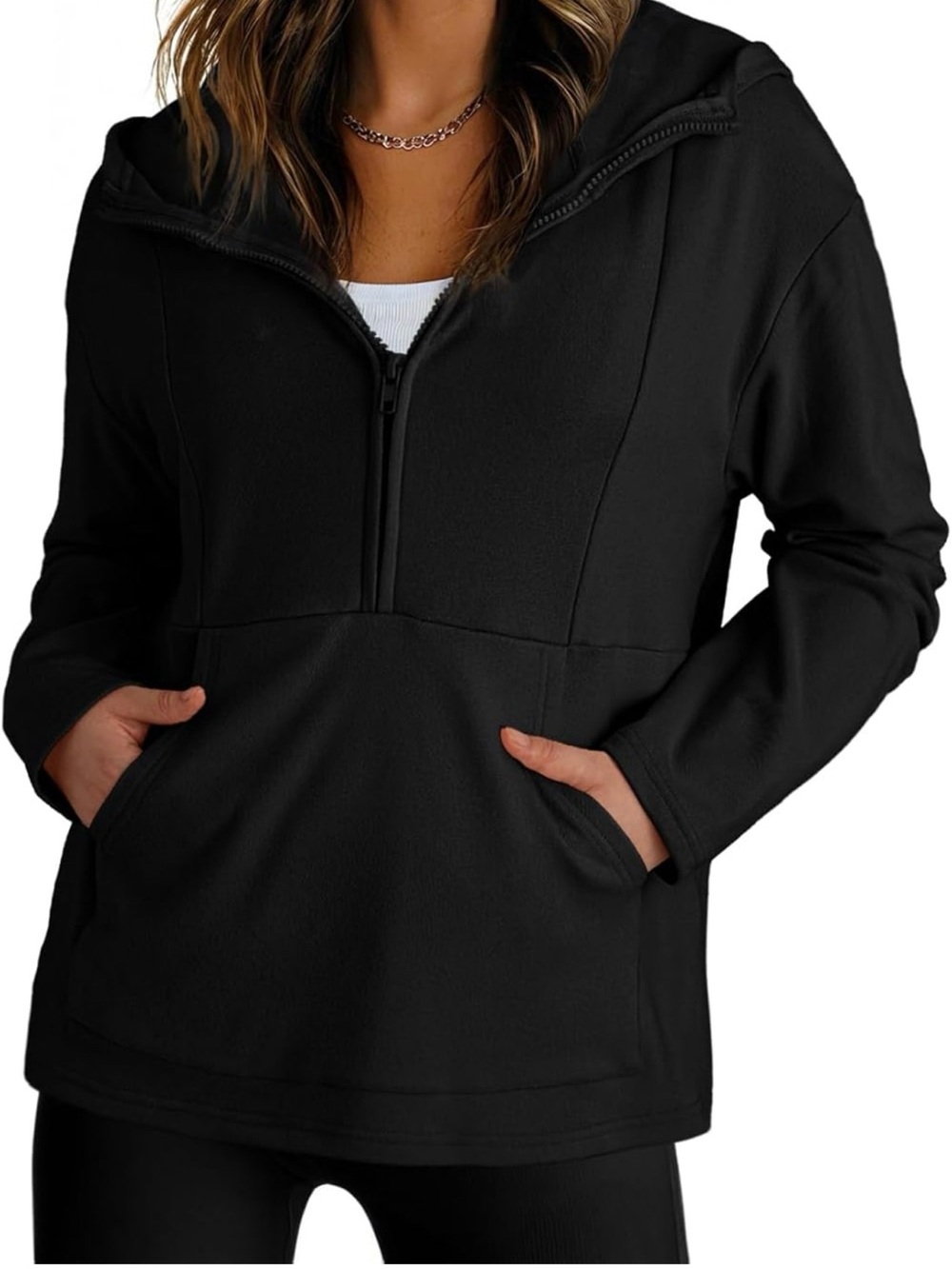 Black Women's Half-Zip Hooded Pullover